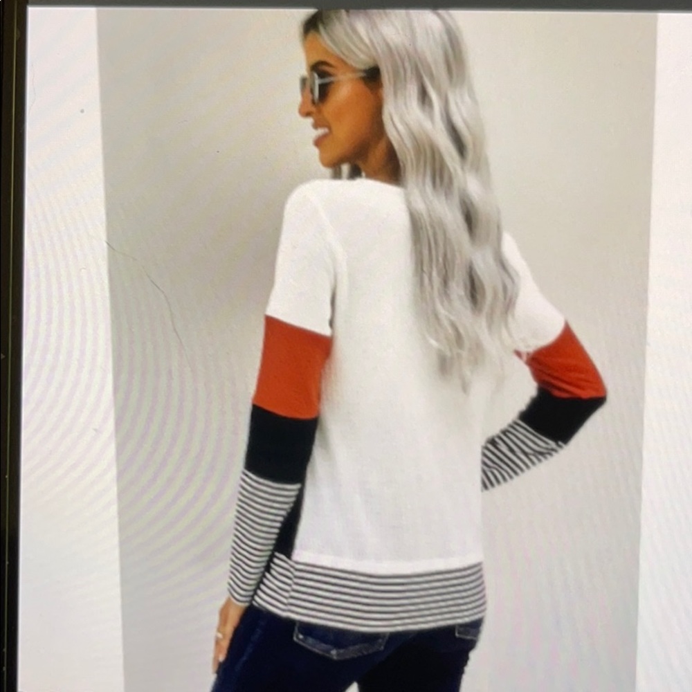 Stylish color block splicing striped red top - Picture 2 of 8